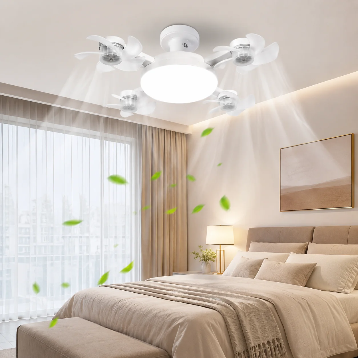 Drone Design E27 Socket Intelligent Ceiling Fan Light Remote Control Adjustment Wind Speed Timer 3 Color Modes Bedroom Decorat