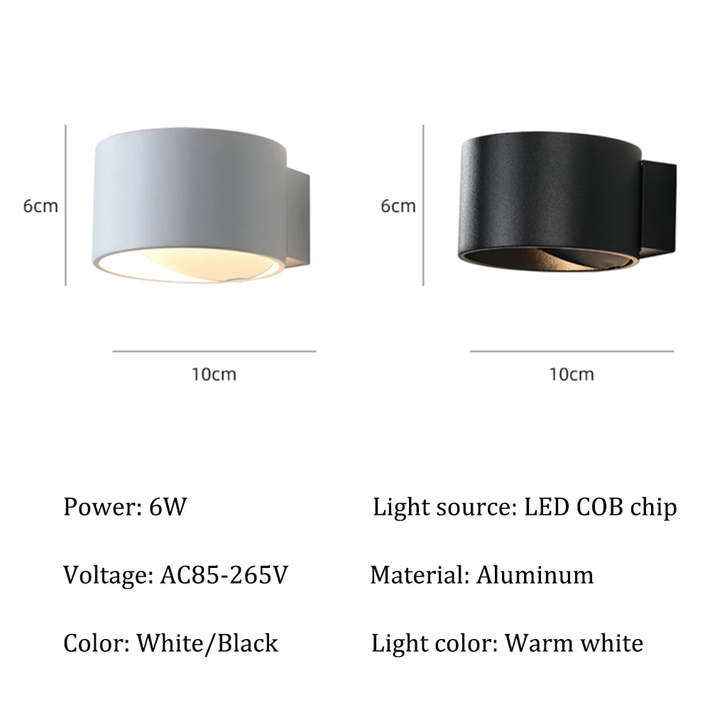 Indoor Wall Lamp Aluminum Lamp up and down Light Bedroom Bedside Lamp Living Room Background Wall Lamp Black White Light Fixture