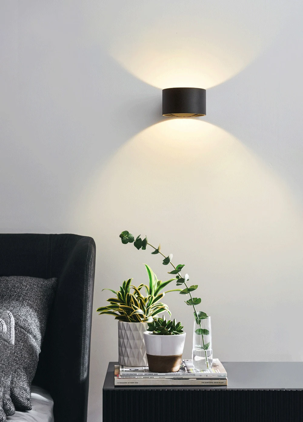 Indoor Wall Lamp Aluminum Lamp up and down Light Bedroom Bedside Lamp Living Room Background Wall Lamp Black White Light Fixture