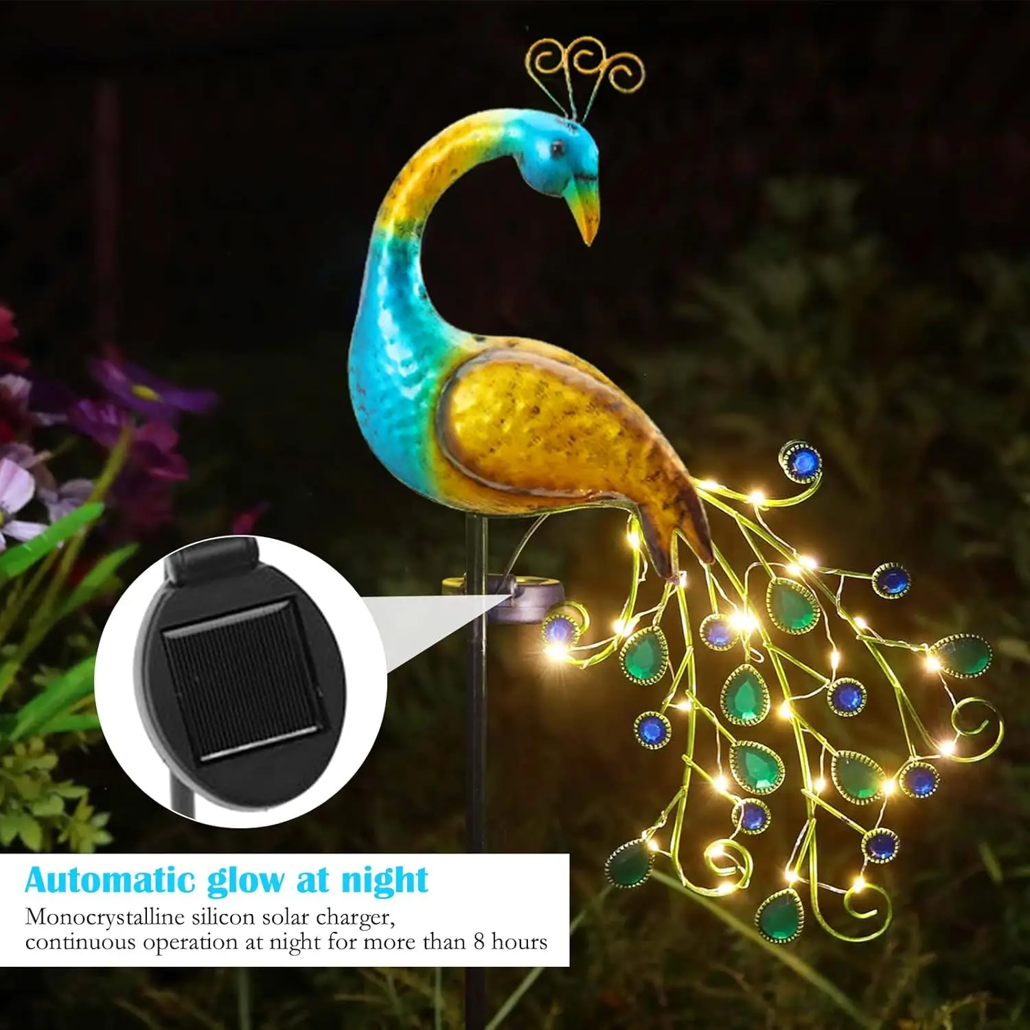 1PC Peacock Solar Garden Lights Outdoor, Animal-Shaped Decorative Lamp with Auto Sensor, Solar-Powered Art for Yard/Lawn
