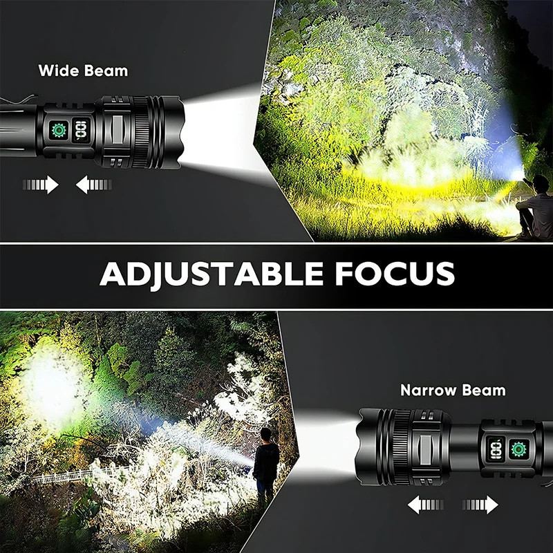Powerful Aluminum Alloy LED Flashlight Usb Rechargeable Torch Lighting Zoomable Waterproof Flashlight With 26650 Battery