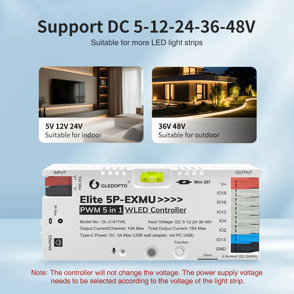 GL-C-619WL 6D GLEDOPTO ESP32 WLED Digital LED Controller Microphone function Type-C WS2811 SK6812 WS2815 611 PWM5IN1 Strip Light