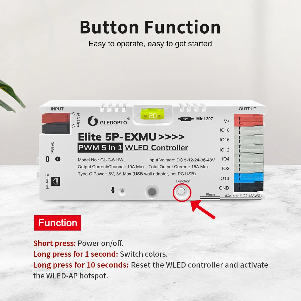 GL-C-619WL 6D GLEDOPTO ESP32 WLED Digital LED Controller Microphone function Type-C WS2811 SK6812 WS2815 611 PWM5IN1 Strip Light
