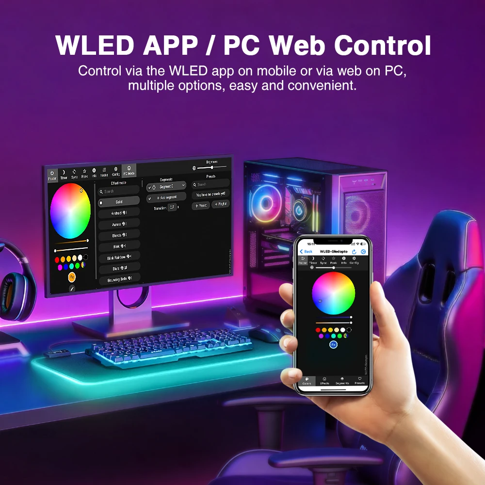 GL-C-619WL 6D GLEDOPTO ESP32 WLED Digital LED Controller Microphone function Type-C WS2811 SK6812 WS2815 611 PWM5IN1 Strip Light