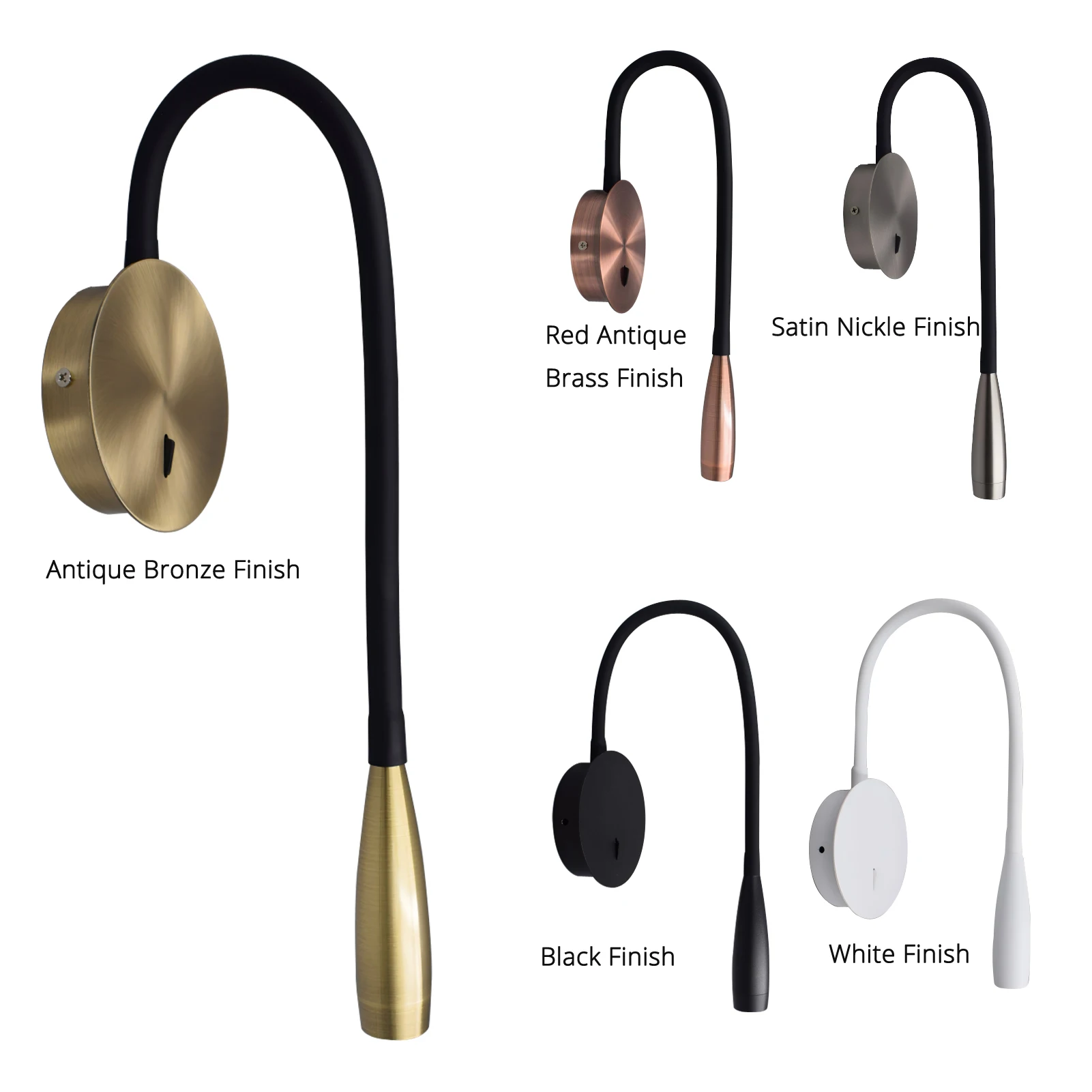 Big 583mm LED Wall Lamp 3W Nordic Antique Bronze Black White Bedside Adjustable Arm Reading Lamp Hotel Home Room Decoration
