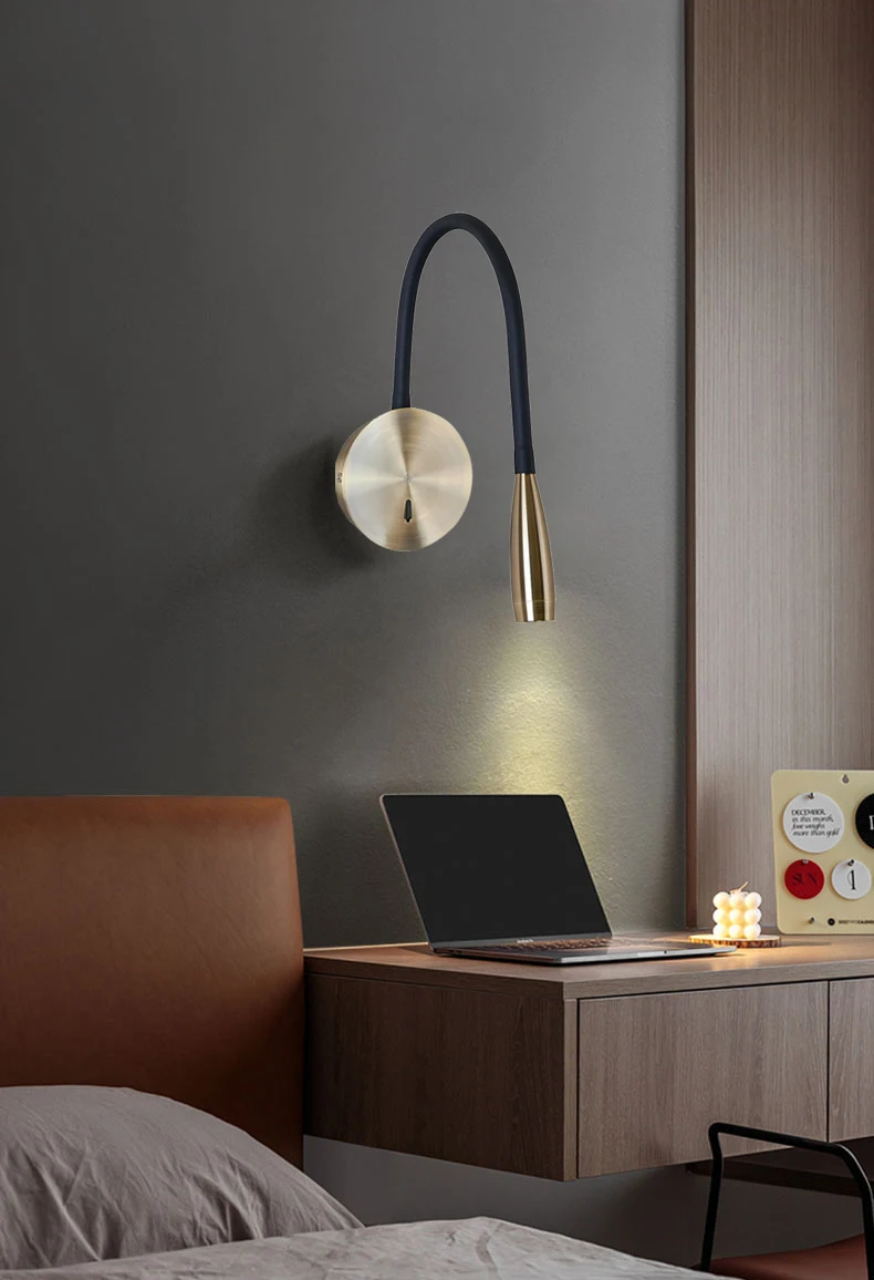 Big 583mm LED Wall Lamp 3W Nordic Antique Bronze Black White Bedside Adjustable Arm Reading Lamp Hotel Home Room Decoration