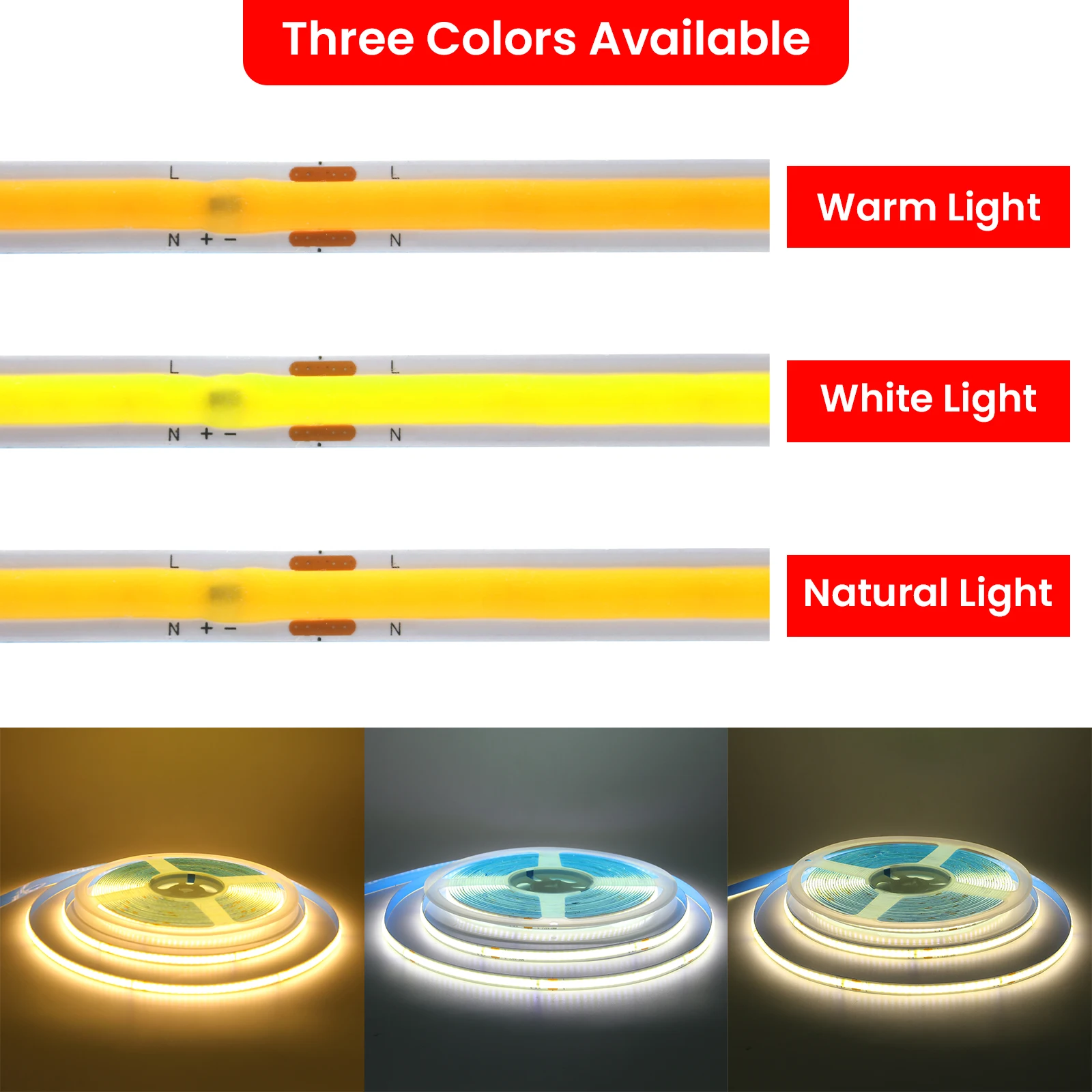 5m 10m 15m 20m COB LED Strip 110V 220V 240LEDs/m No Need Driver Not Waterproof 8mm PCB Width Flexible Tape Warm Natural White