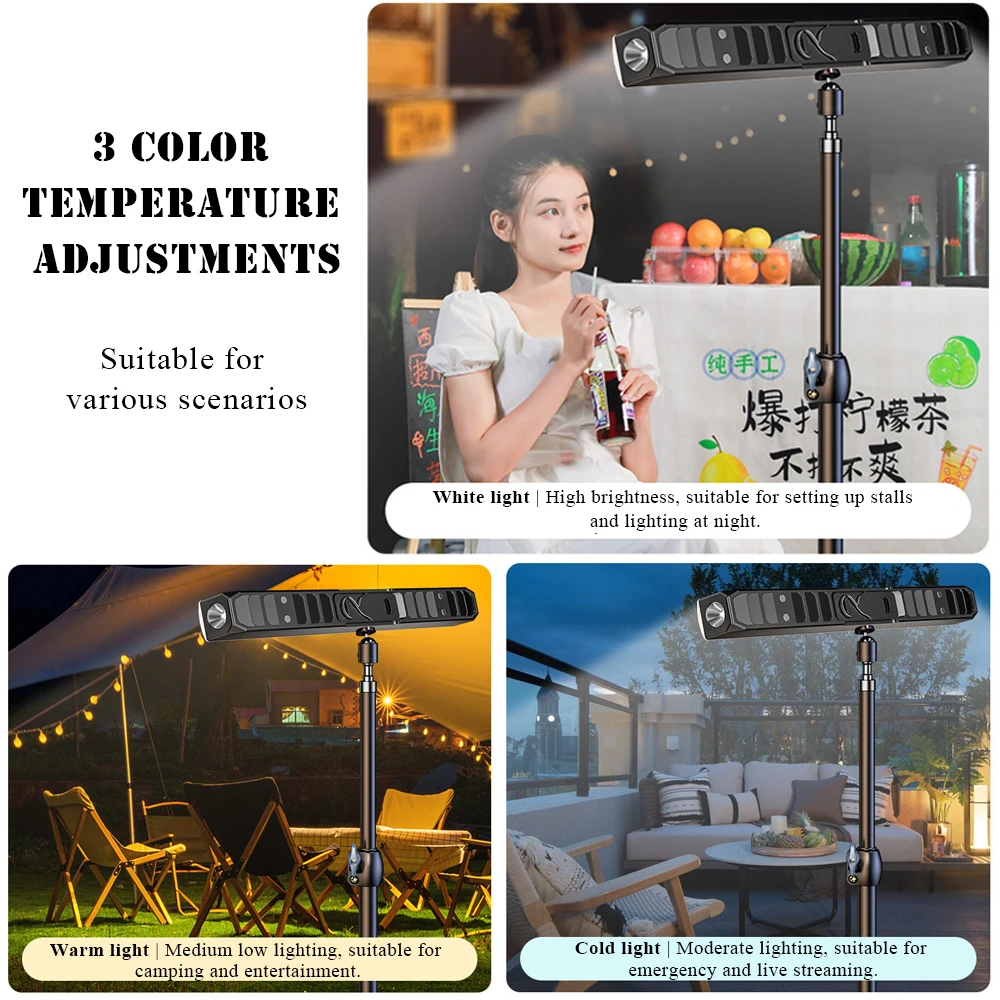 22/31/41cm Portable Camping Lamp Rechargeable Night Market Light High Brightness LED Magnetic Lamp Tube Outdoor Camping Lighting
