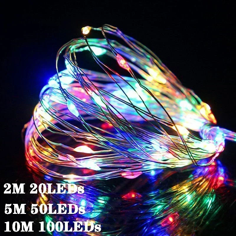 Christmas Home Bedroom Decoration Garland 10/20/50/100 LED Battery Operated Led Wire Fairy Lights Wedding String Lights Party