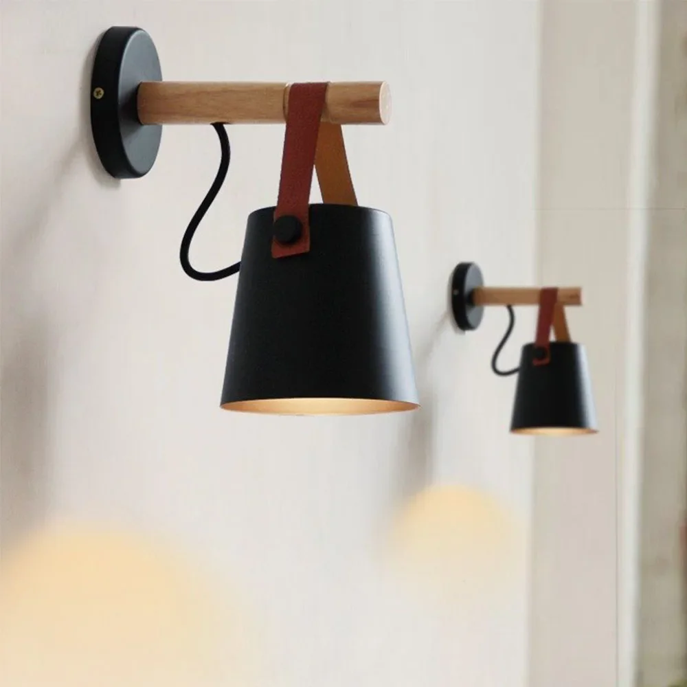 Wooden Wall Lamp Interior Light Fixture For Home Sconce Interior Lighting Living Room Nordic Modern Bed Wall Lamps With Wire E27