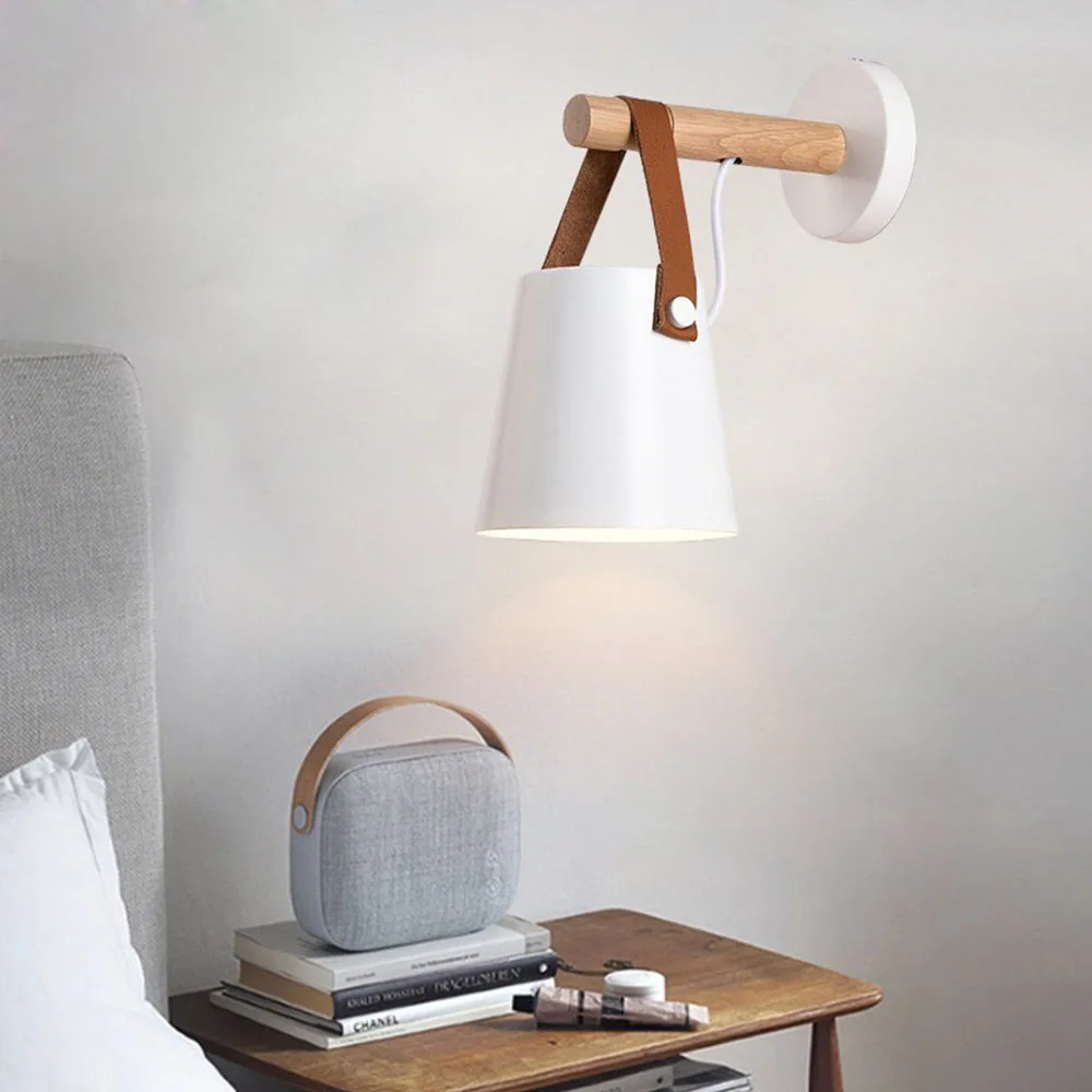 Wooden Wall Lamp Interior Light Fixture For Home Sconce Interior Lighting Living Room Nordic Modern Bed Wall Lamps With Wire E27