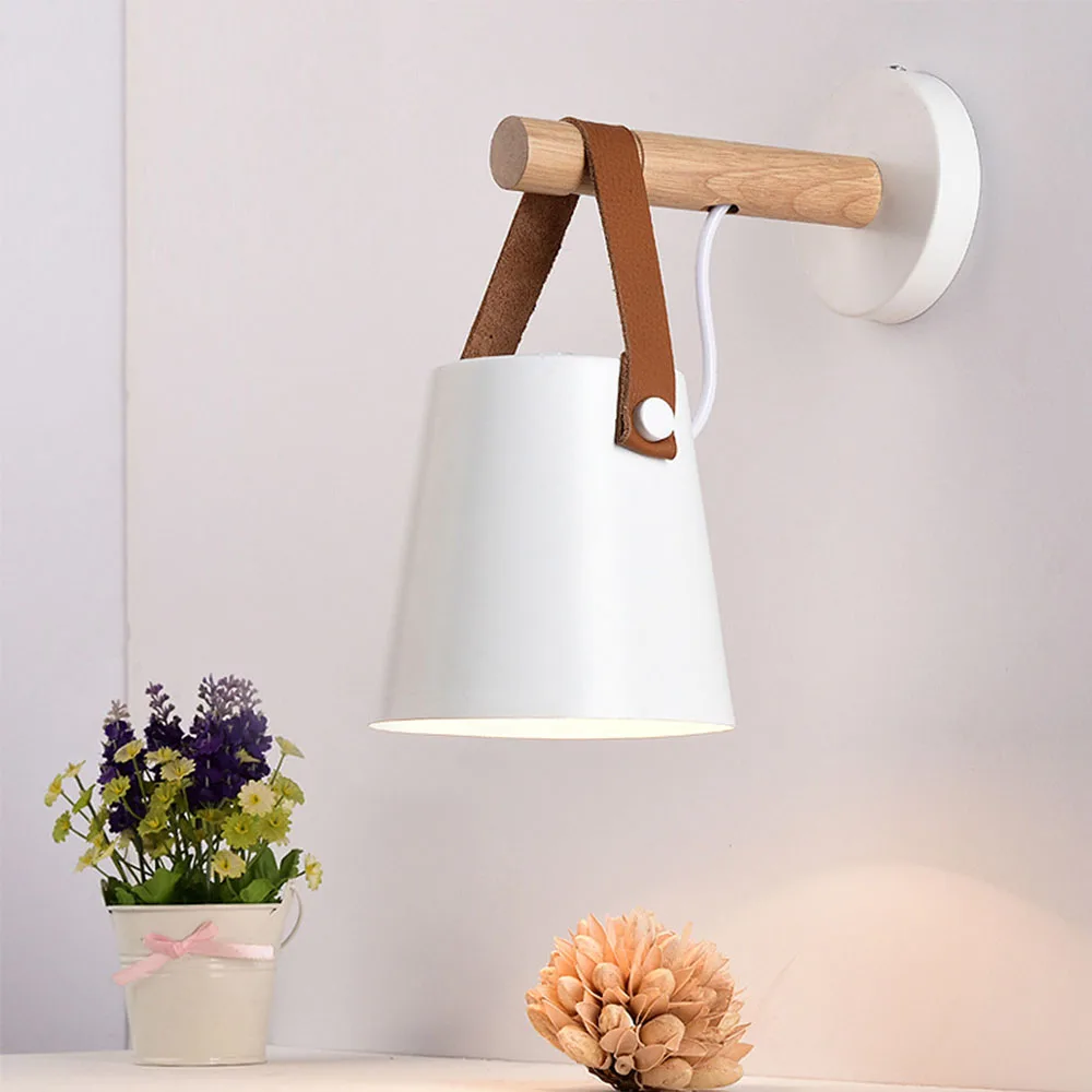 Wooden Wall Lamp Interior Light Fixture For Home Sconce Interior Lighting Living Room Nordic Modern Bed Wall Lamps With Wire E27