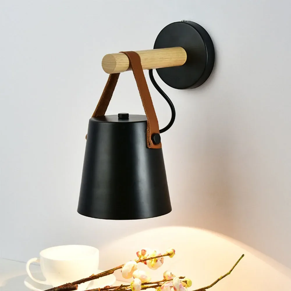 Wooden Wall Lamp Interior Light Fixture For Home Sconce Interior Lighting Living Room Nordic Modern Bed Wall Lamps With Wire E27