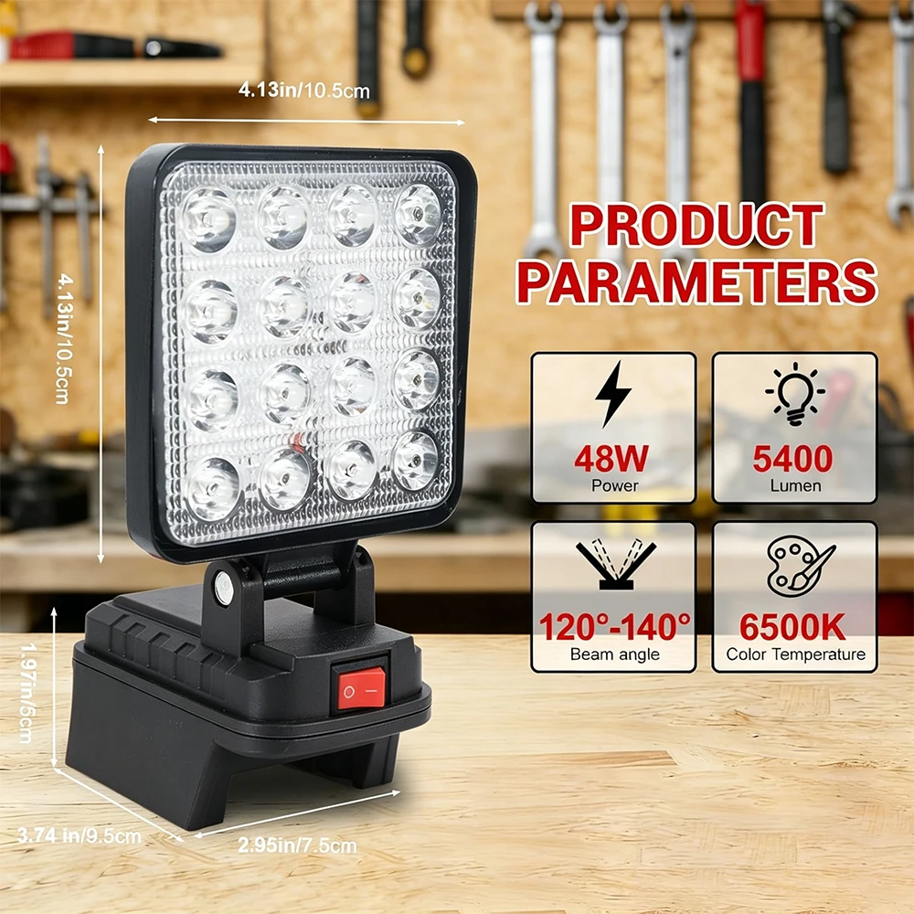 Led Light Fit for Milwaukee Battery M18 4/8In Portable Spotlight Cordless Outdoor Work Fishing Handheld Emergency Tool Light