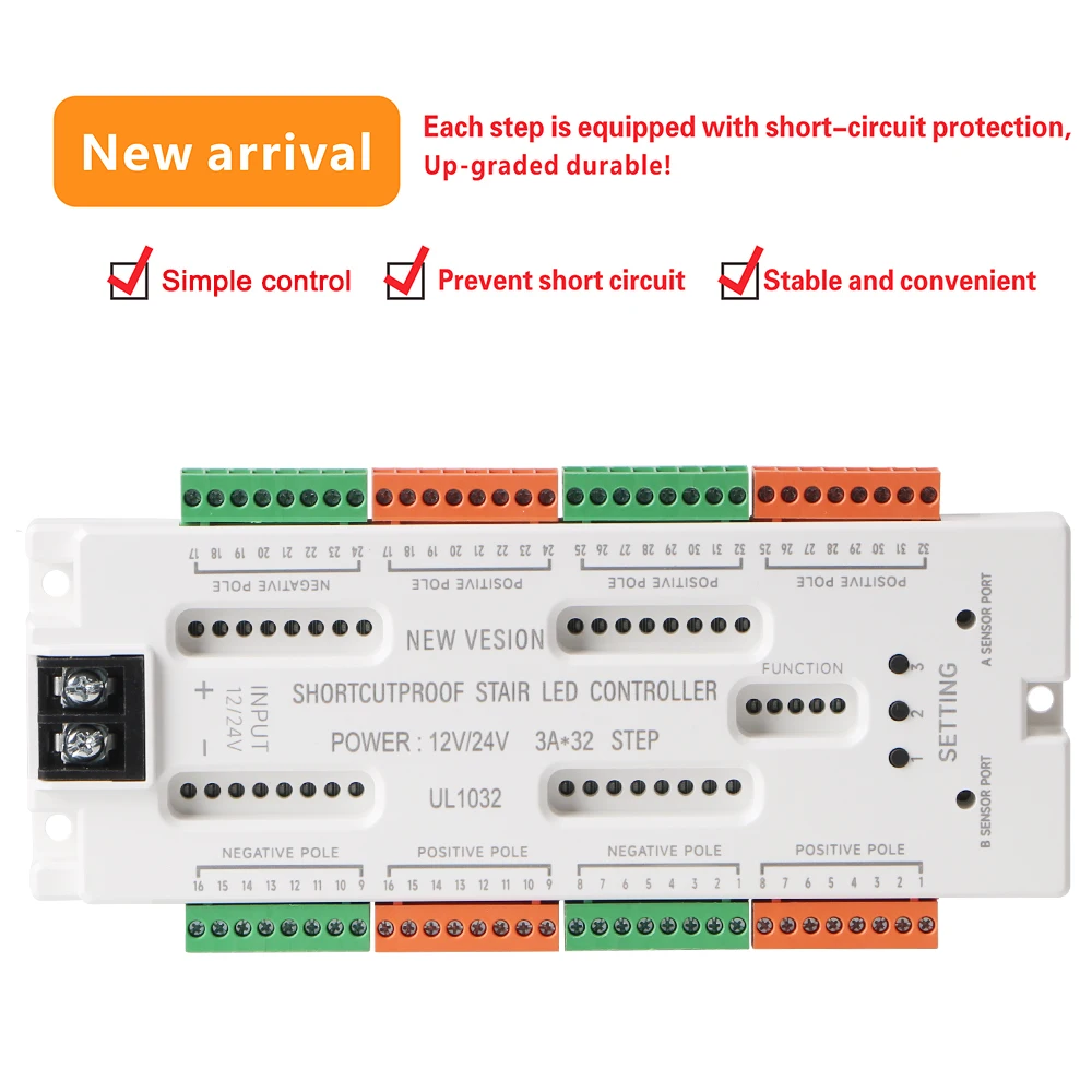 DC12V/24V Prevent Short Circuit Controller Ladder Night Light 32 Channels Stair LED Motion Sensor Light