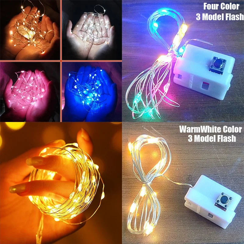 LED Fairy Lights Copper Wire String Lights Battery Powered Warm & Multicolor Mini Garland For Wedding Party Gift Box Decoration