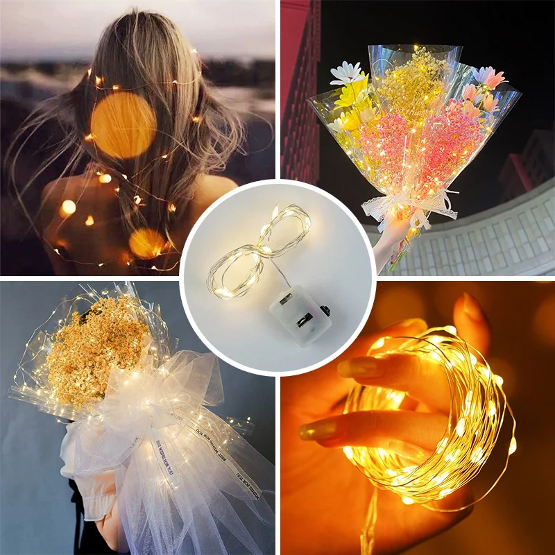 LED Fairy Lights Copper Wire String Lights Battery Powered Warm & Multicolor Mini Garland For Wedding Party Gift Box Decoration