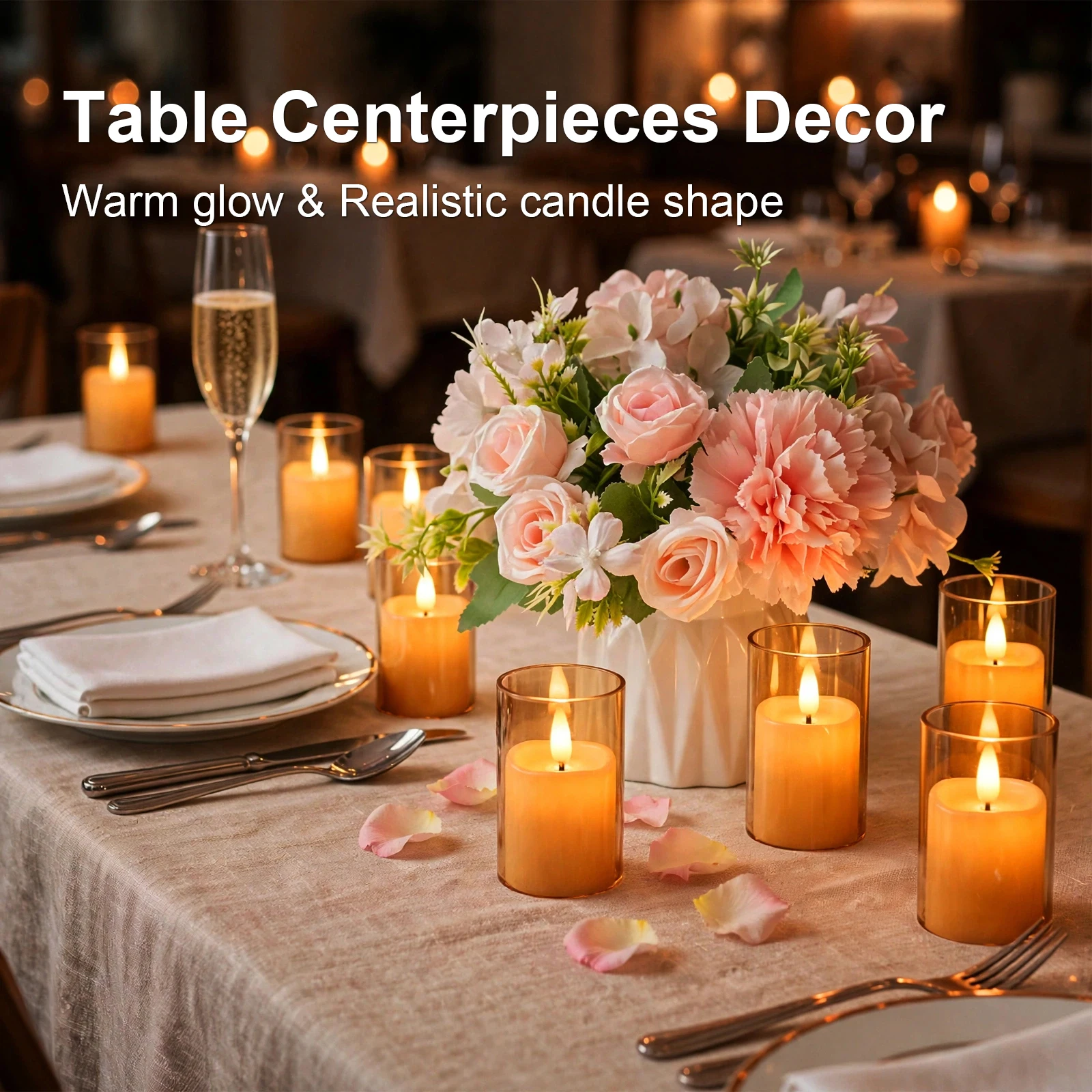 6/12/24Pcs Led Flameless Electric Candles Lamp Acrylic Glass Battery Flickering Fake Tealight Candle Bulk For Wedding Christmas