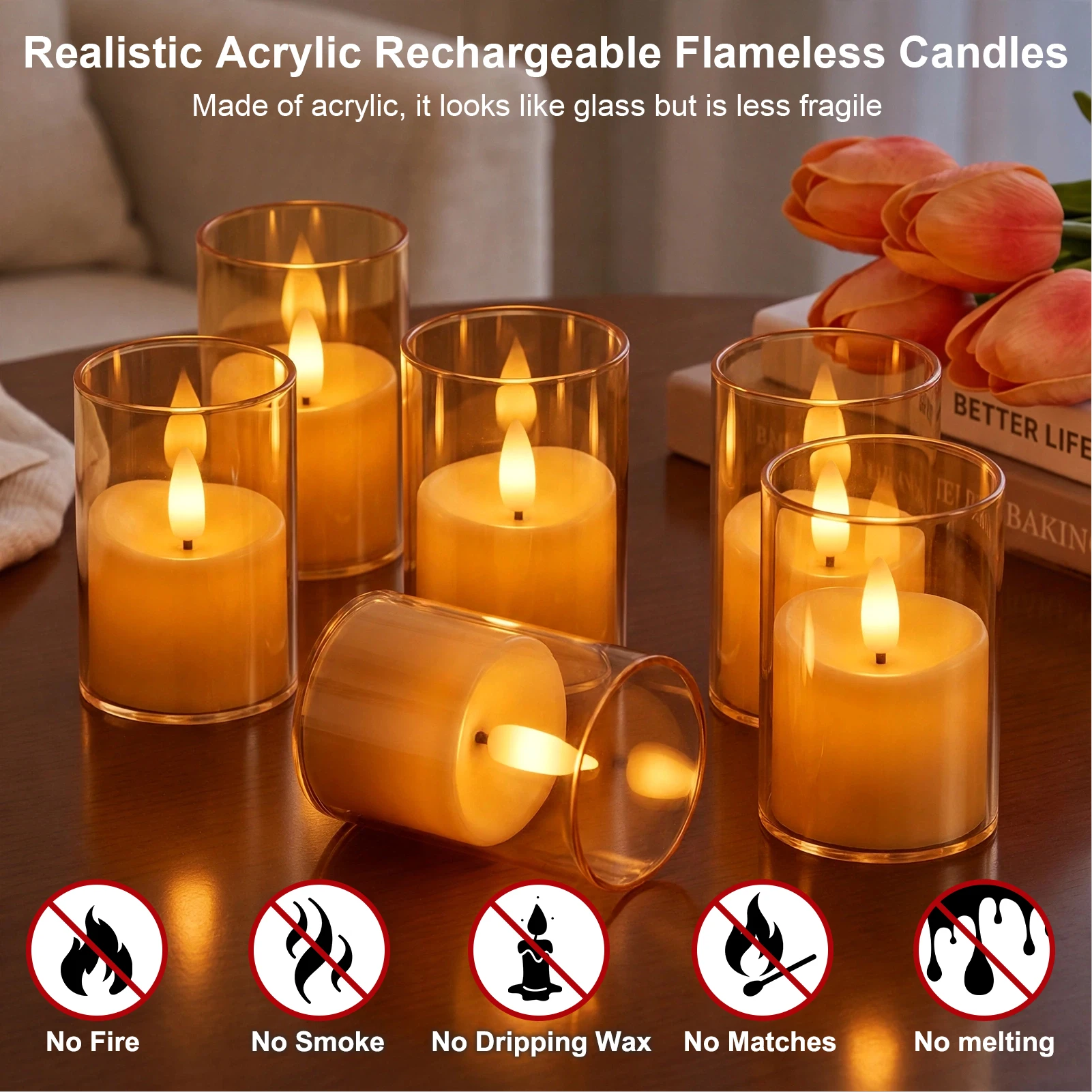 6/12/24Pcs Led Flameless Electric Candles Lamp Acrylic Glass Battery Flickering Fake Tealight Candle Bulk For Wedding Christmas