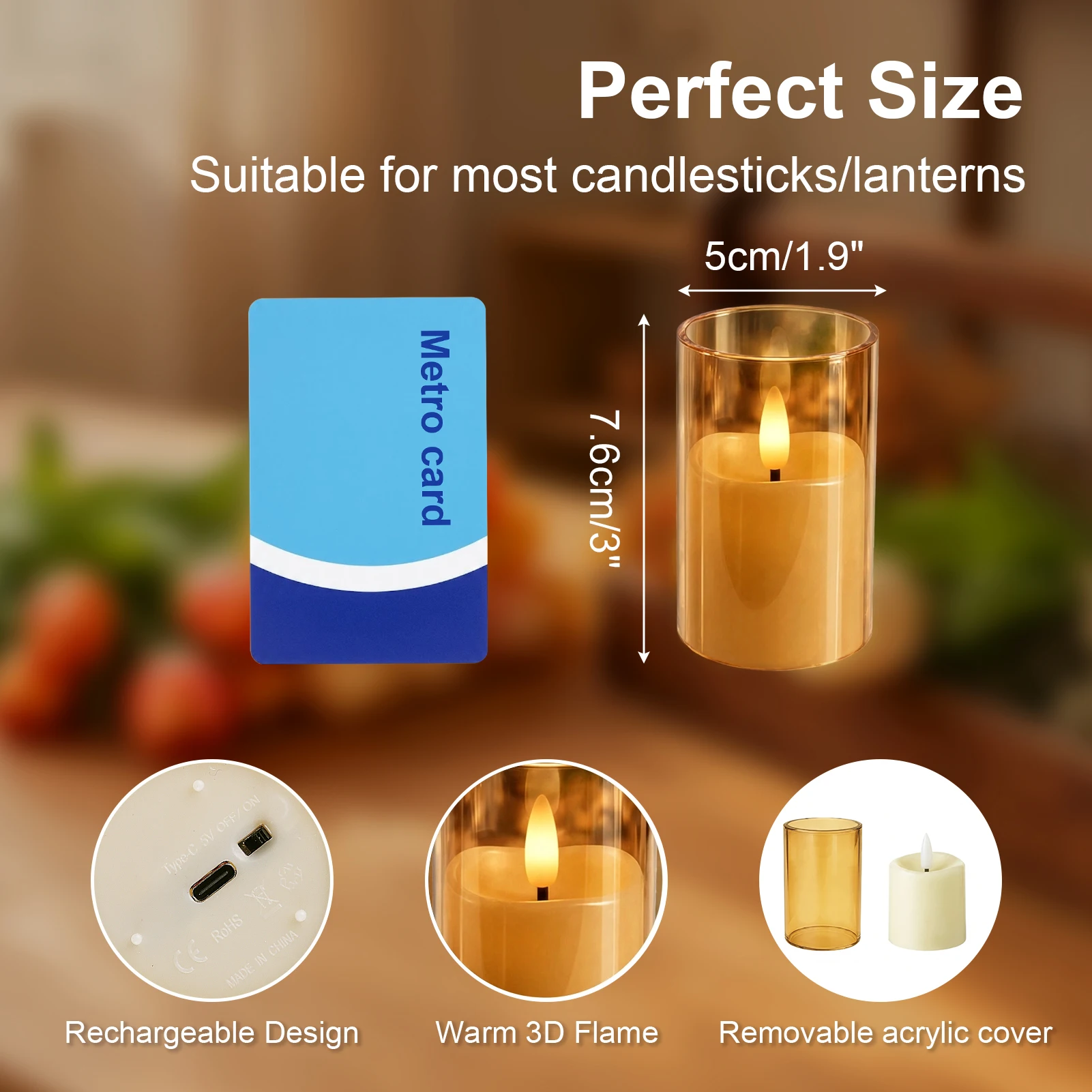6/12/24Pcs Led Flameless Electric Candles Lamp Acrylic Glass Battery Flickering Fake Tealight Candle Bulk For Wedding Christmas