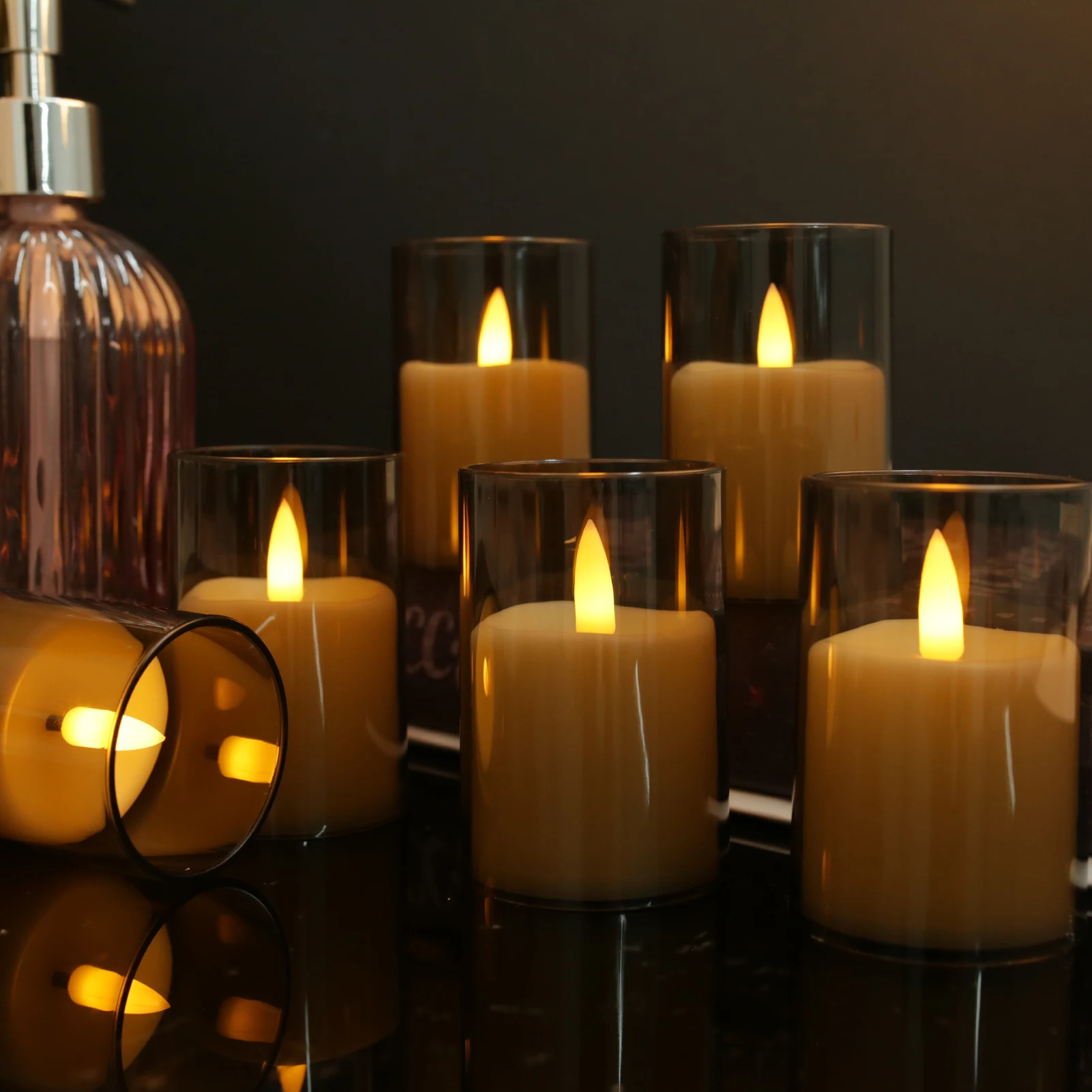 6/12/24Pcs Led Flameless Electric Candles Lamp Acrylic Glass Battery Flickering Fake Tealight Candle Bulk For Wedding Christmas