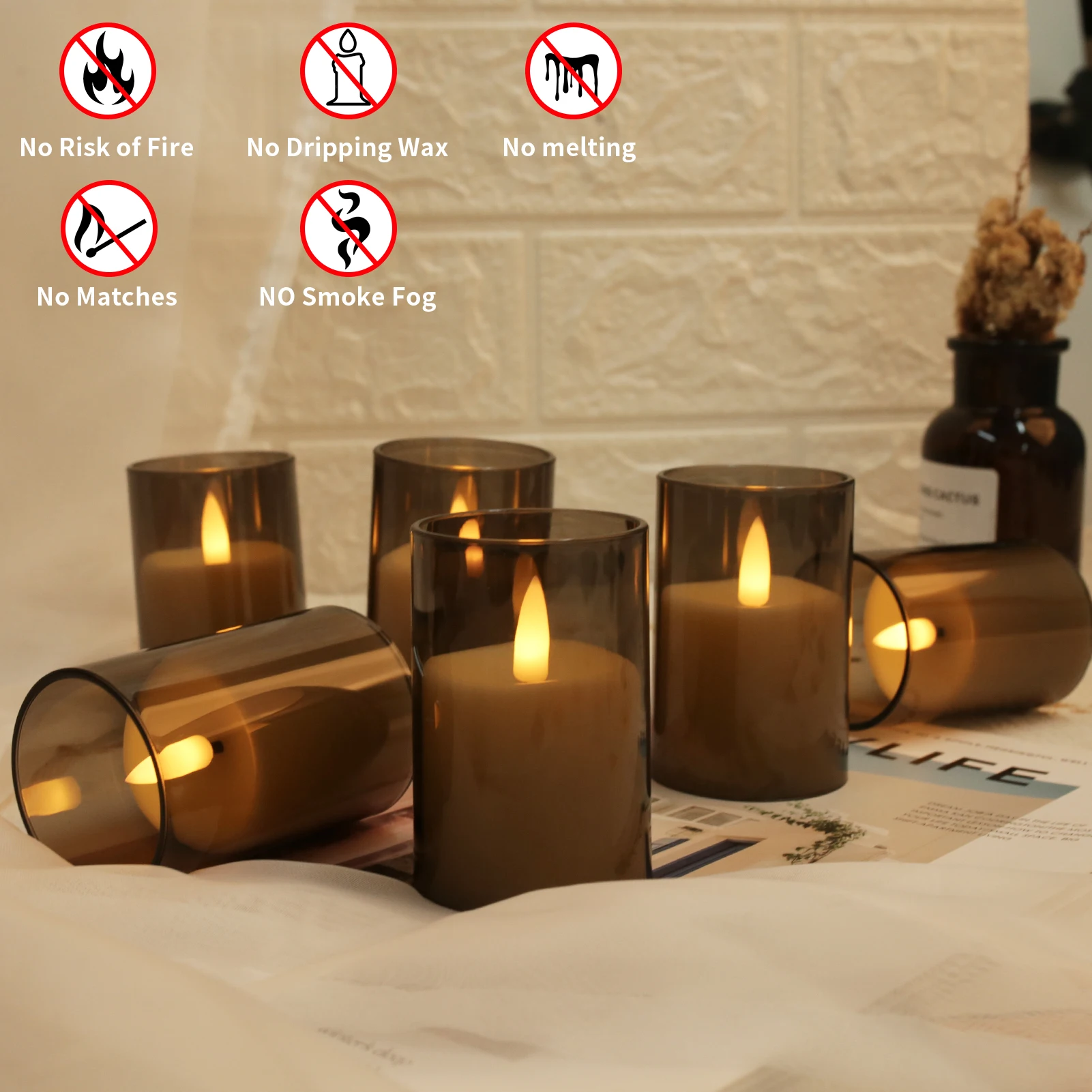 6/12/24Pcs Led Flameless Electric Candles Lamp Acrylic Glass Battery Flickering Fake Tealight Candle Bulk For Wedding Christmas