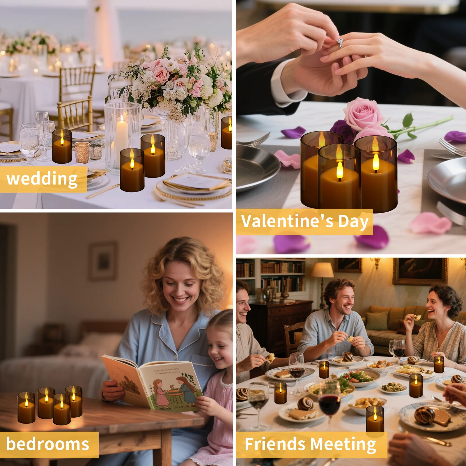 6/12/24Pcs Led Flameless Electric Candles Lamp Acrylic Glass Battery Flickering Fake Tealight Candle Bulk For Wedding Christmas