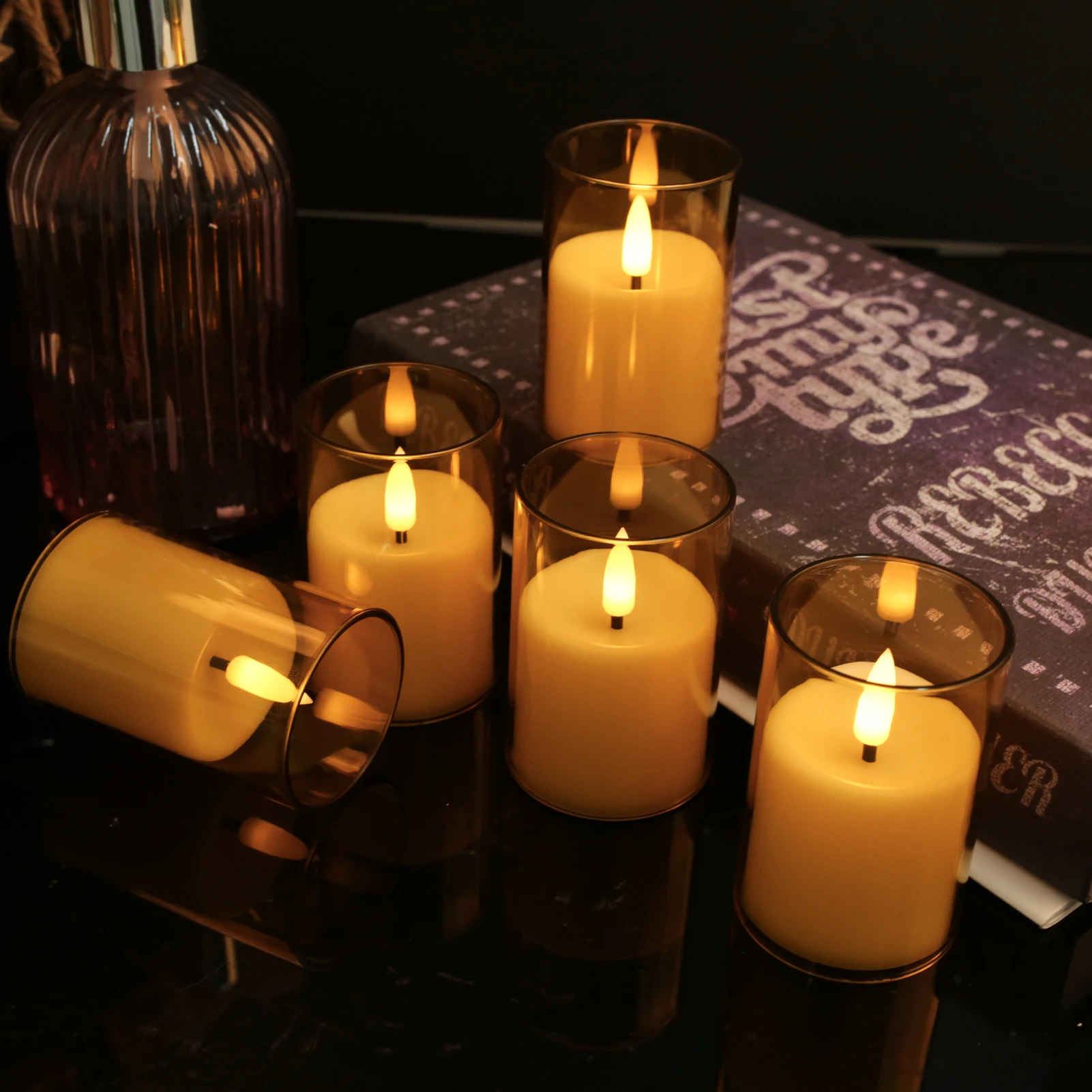 6/12/24Pcs Led Flameless Electric Candles Lamp Acrylic Glass Battery Flickering Fake Tealight Candle Bulk For Wedding Christmas