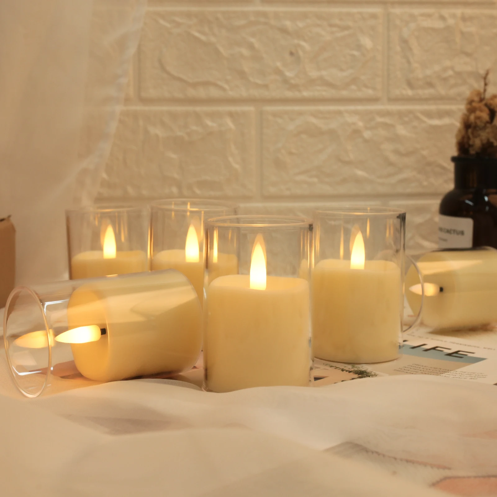 6/12/24Pcs Led Flameless Electric Candles Lamp Acrylic Glass Battery Flickering Fake Tealight Candle Bulk For Wedding Christmas