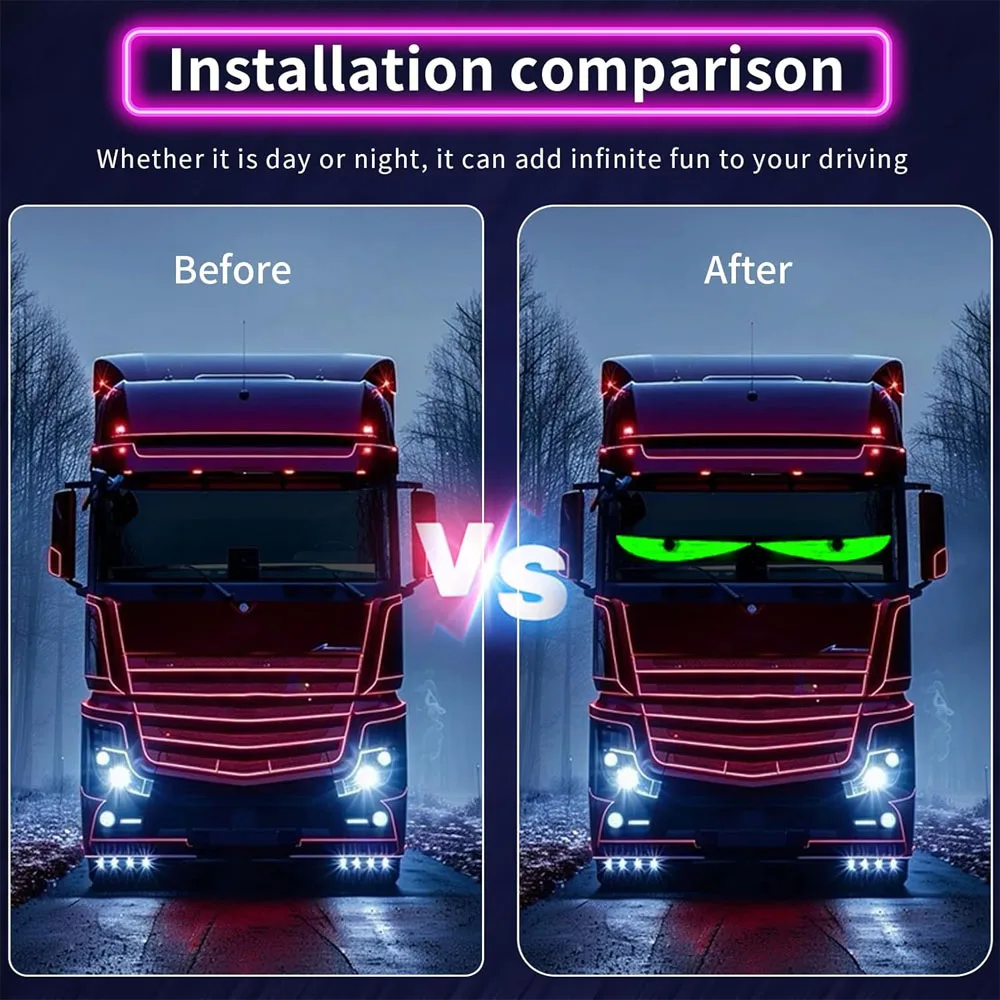 2PCS Devil's Eye Hard Screen LED Matrix Pixel Panel with APP Remote Control 2-in-1 DIY Programmable LED Display for Car Truck