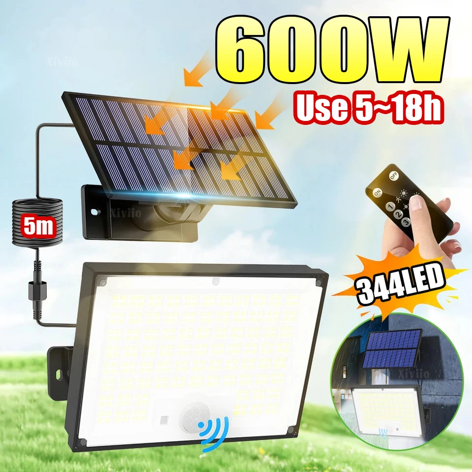 600W 344LED Outdoor Solar Lights Super Bright Motion Sensor Security Light Solar Flood Lamps For Wall Garage Courtyard Garden