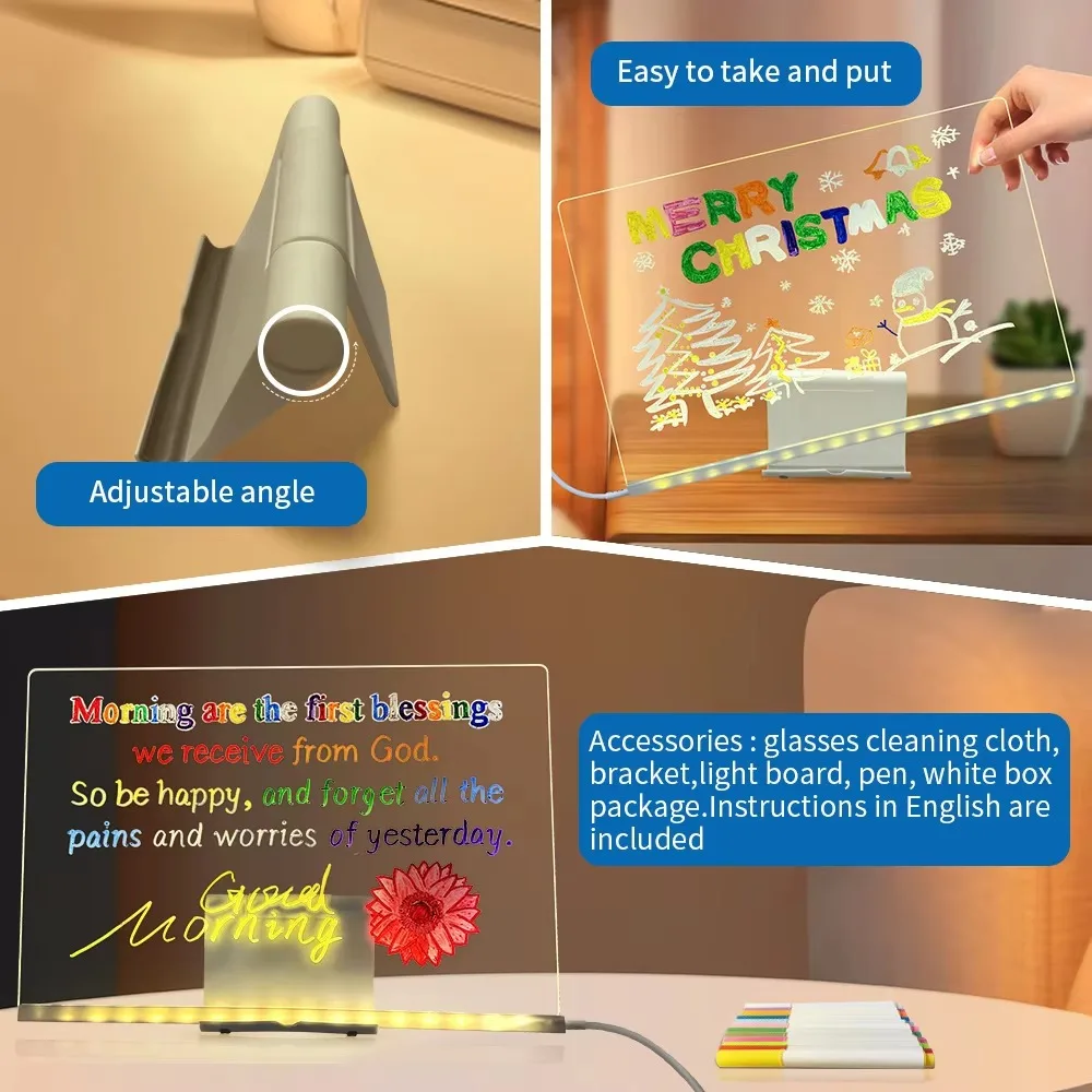 LED Note Board DIY Acrylic Message Board Children‘s Drawing Board With Night Light Colorful Pens Kids Persent Birthday Gift