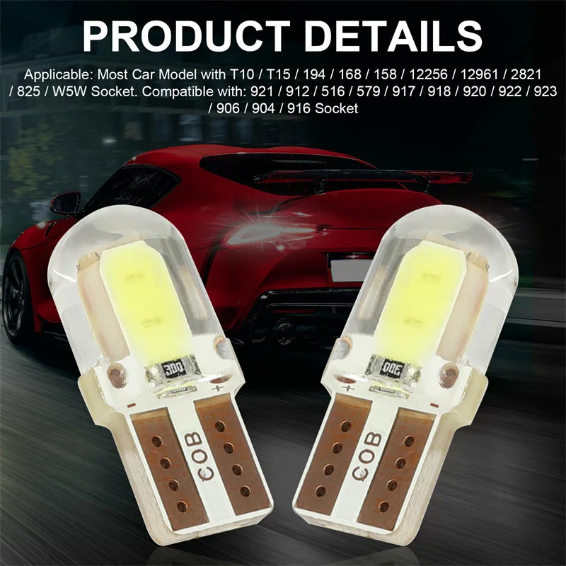 5/10/20PCS LED License Plate Light Bulb W5W T10 COB 4SMD Canbus Compatible White Auto Parking Clearance Lamp Bright Silica Wedge