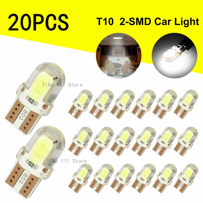 5/10/20PCS LED License Plate Light Bulb W5W T10 COB 4SMD Canbus Compatible White Auto Parking Clearance Lamp Bright Silica Wedge