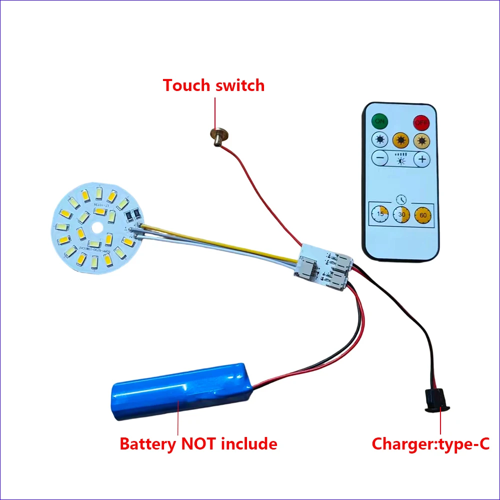 DC3.7V Light Source LED Panel 10W 50MM 3Colors Dimming Controller With Touch Switch Charging Port Type-C And Remote Control.