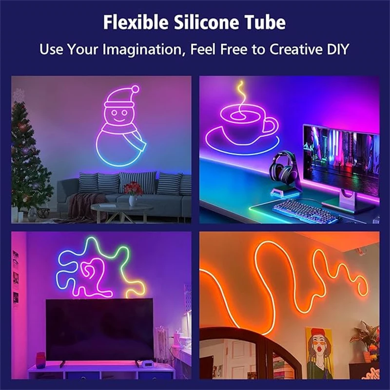 5v Smart RGB Neon Light Strip USB App/Remote Control Music Sync Waterproof Flexible Neon Strip for Bedroom Game Party Decoration
