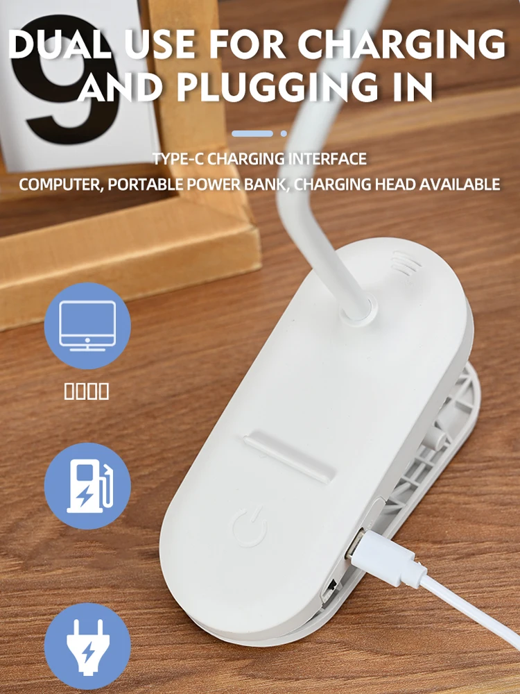 USB Rechargeable Clip On Desk Lamp, 3 Color Temperatures & Dimmable, LED Reading Light for Study Office Bedroom