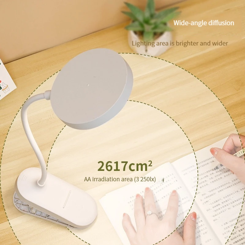 USB Rechargeable Clip On Desk Lamp, 3 Color Temperatures & Dimmable, LED Reading Light for Study Office Bedroom