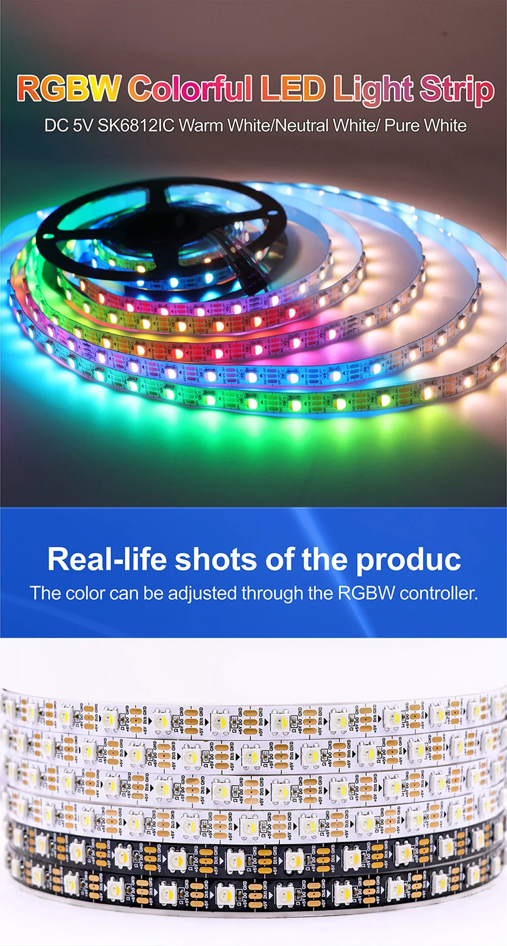 DC12 SK6812 RGBW (Vergelijkbaar Met WS2812B) 4-in-1 30/60/144 Leds/Pixels/M Individueel Adresseerbaar Ledstriplicht 1-5M IP30/IP
