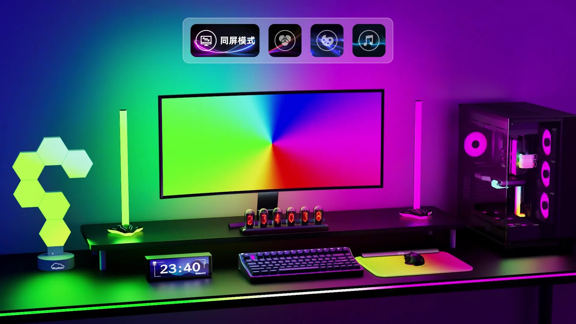 WACUAAO Next-Gen RGBIC PC Monitor Backlight - 360° 4-Side Screen Mirror Sync - Zero Lag Reactive Gaming Lights for Windows & Mac