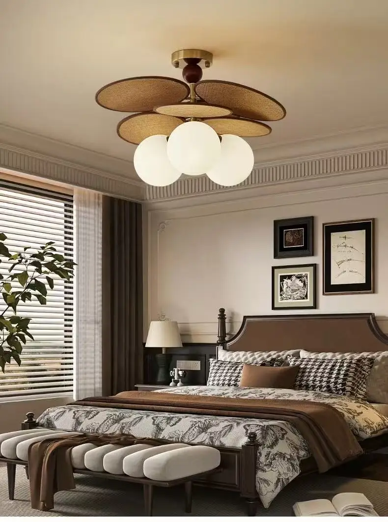 Rattan Weave Vintage Pendant Light Retro Restaurant Shop Hotel Chandelier Living Room Japan Hanging Lamp for Room Decor Lusutre