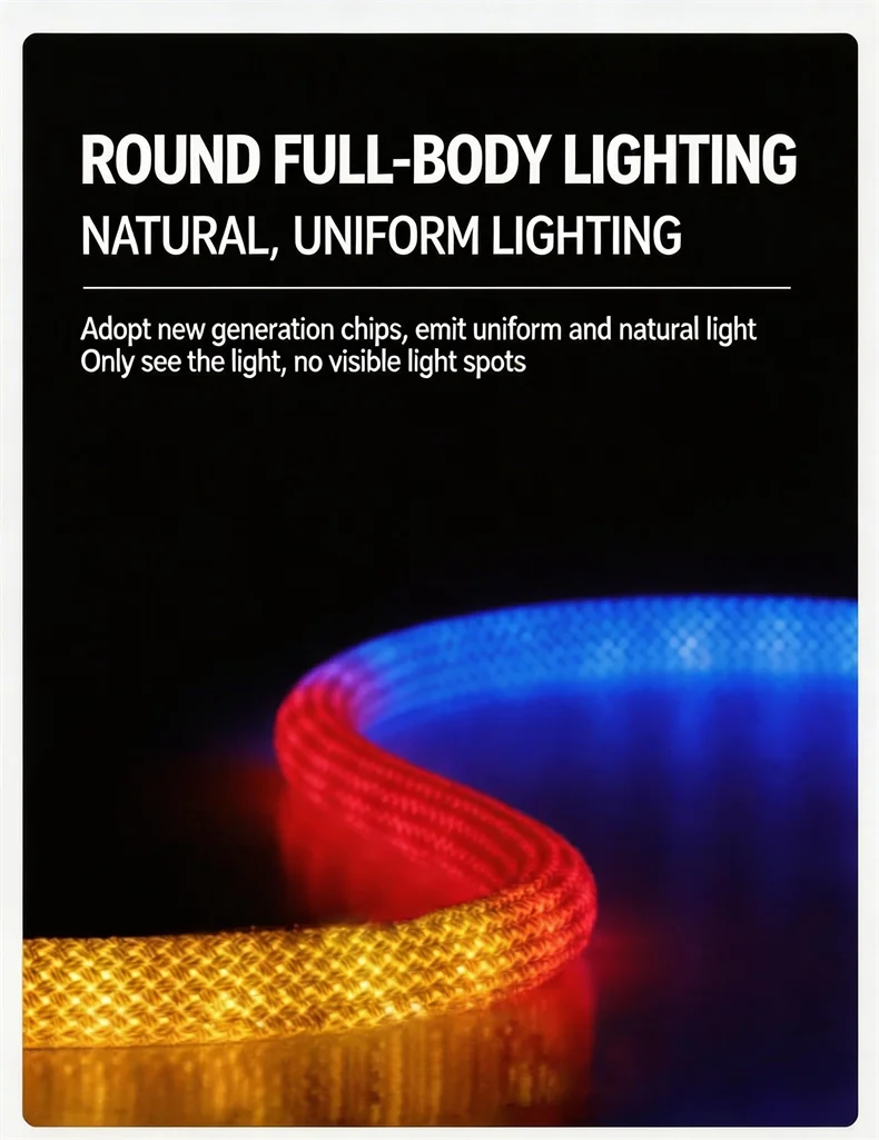 360 Glow Round RGB Neon LED Woven Strip Light 24key Bluetooth APP Remote Control 5V USB WS2812B Music Sync Waterproof Rope Decor