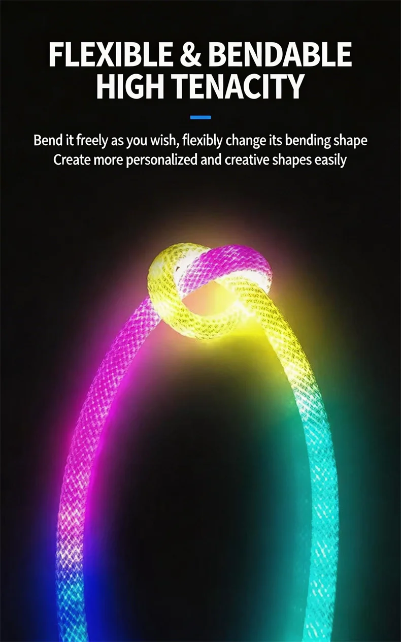 360 Glow Round RGB Neon LED Woven Strip Light 24key Bluetooth APP Remote Control 5V USB WS2812B Music Sync Waterproof Rope Decor