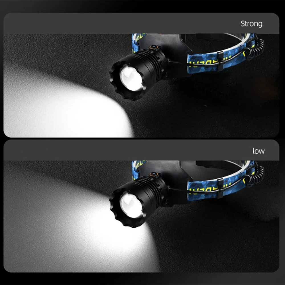 High Power LED Headlamp Spotlight Long-range Wick Headlight Super Bright Telescopic Zoom Head Lamp Flashlight Fishing Light
