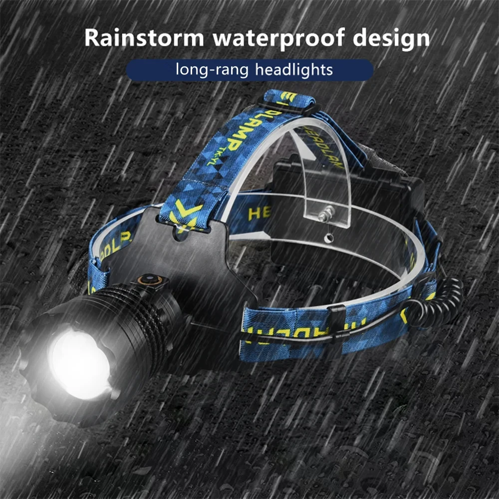 High Power LED Headlamp Spotlight Long-range Wick Headlight Super Bright Telescopic Zoom Head Lamp Flashlight Fishing Light