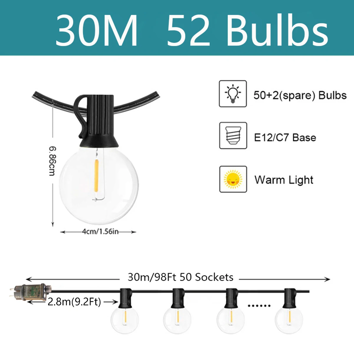 Festoon G40 LED Remote Globe String Fairy Lights Outdoor For Christmas Party Garden Birthday Garland Street Patio Decor Lamps