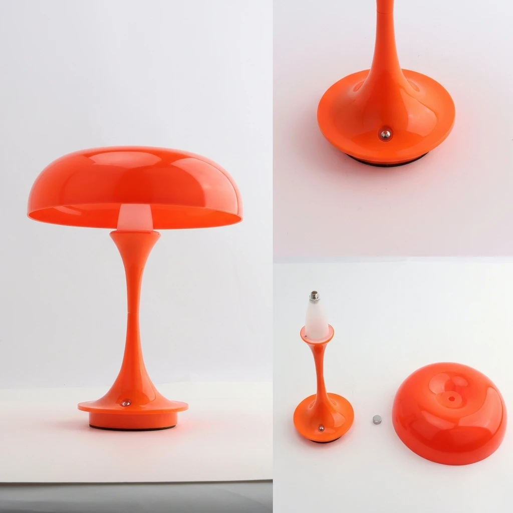 Mushroom Table Lamp Touch Control 3 Color Dimmable Cordless Rechargeable Plastic LED Night Light Adjustable Brightness Bedside