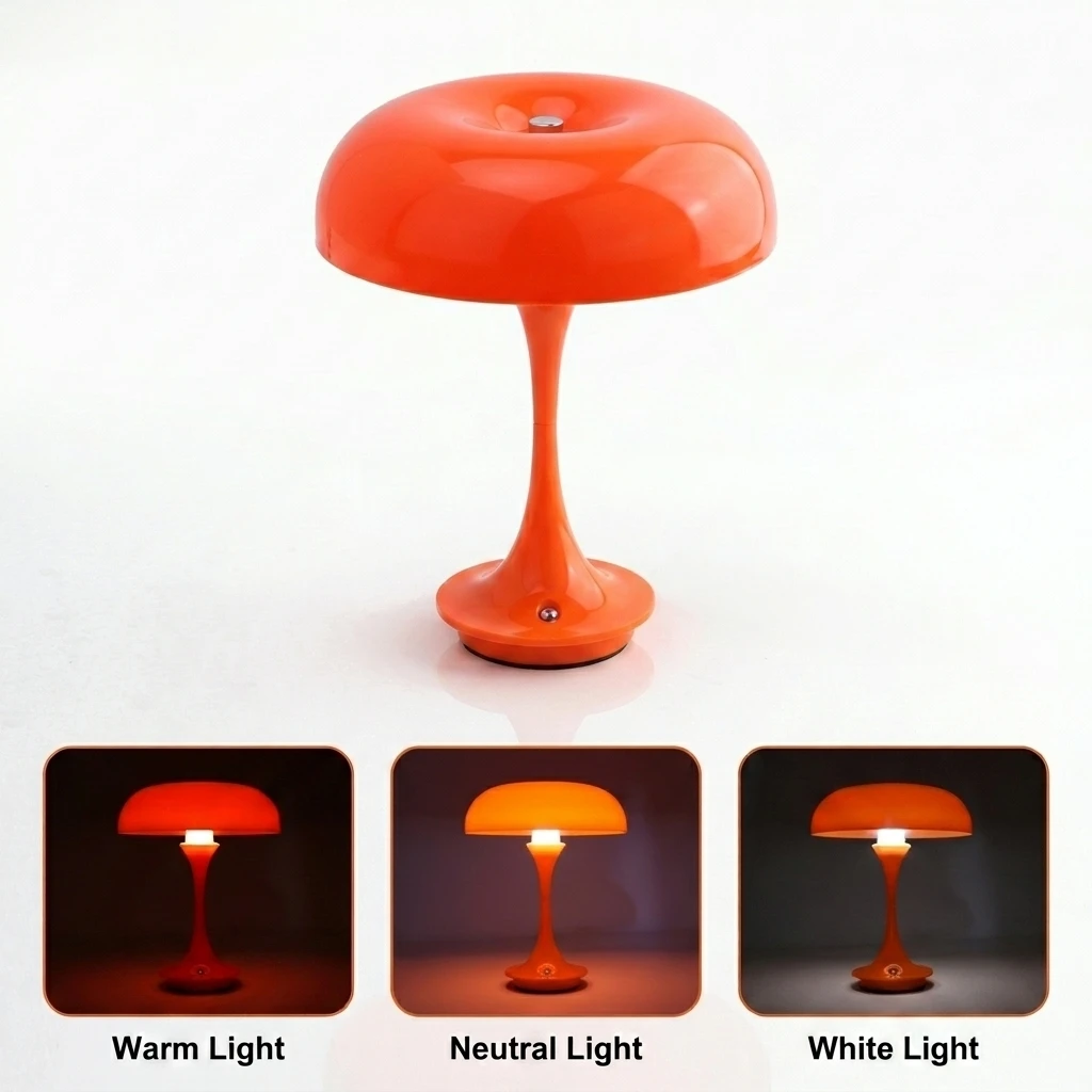 Mushroom Table Lamp Touch Control 3 Color Dimmable Cordless Rechargeable Plastic LED Night Light Adjustable Brightness Bedside