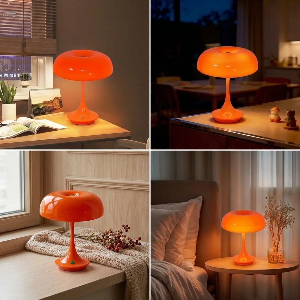 Mushroom Table Lamp Touch Control 3 Color Dimmable Cordless Rechargeable Plastic LED Night Light Adjustable Brightness Bedside