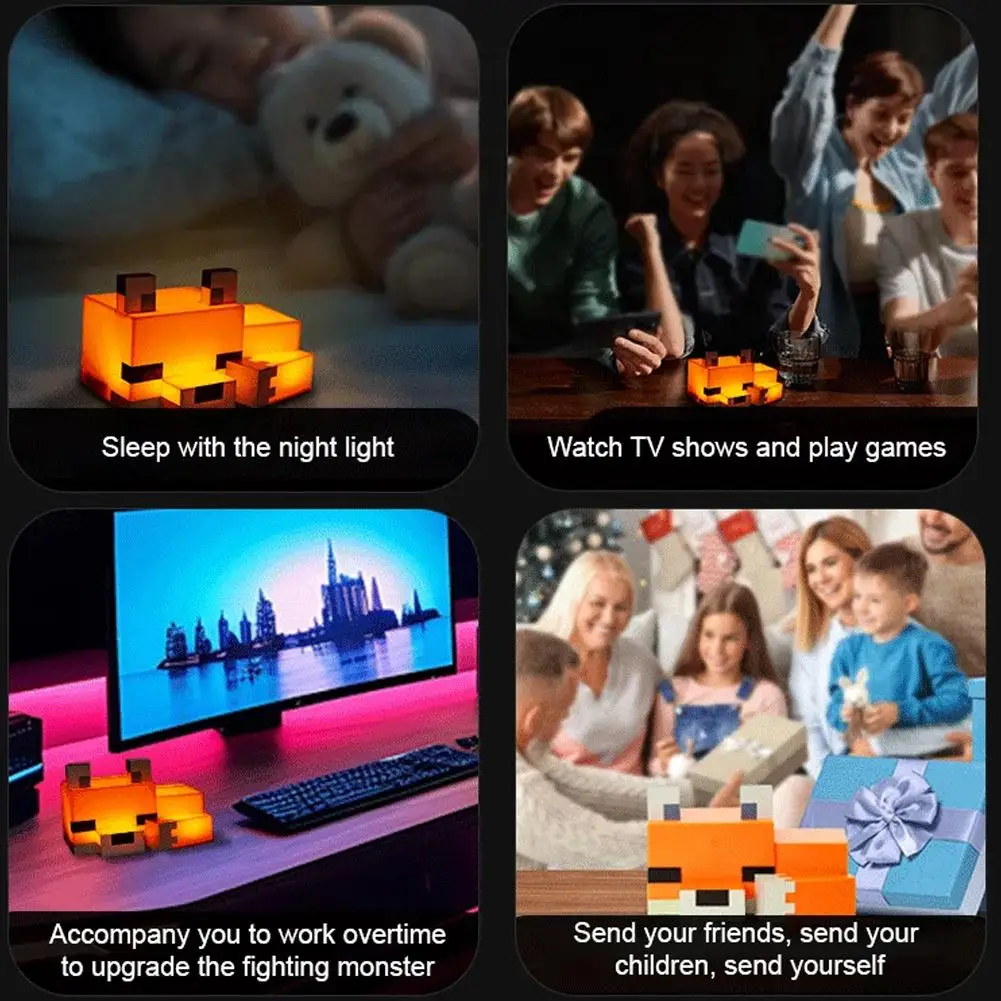 1/2pcs MC Game Cute Fox Night Light Soft Orange Glow Desk Lamp Home Atmosphere Luminous Table Lamp for Playrooms or Children